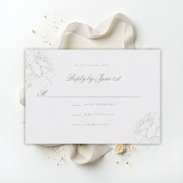 Cartão RSVP Rosas Em Relevo Pérolas Clássico Casamento