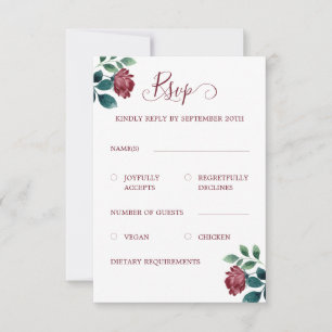Cartão RSVP Rosas Florais de Aquarela Borgonha Código QR Casam