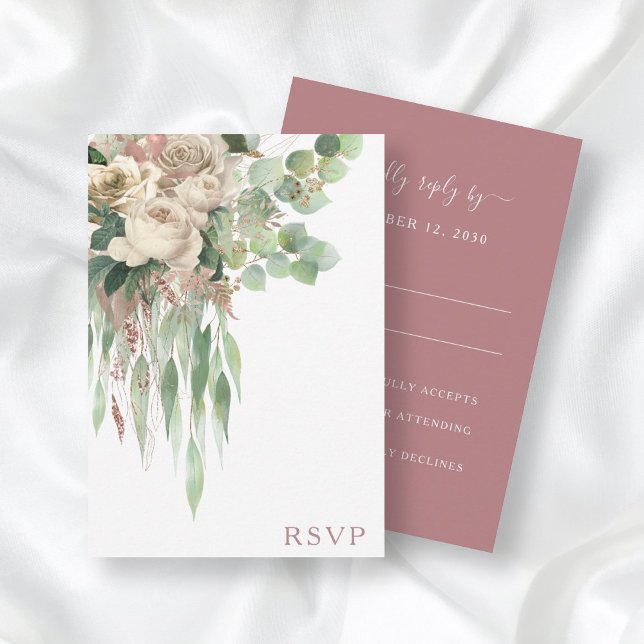 Cartão RSVP Rosas Florais Elegantes Casamento Rosa (Criador carregado)