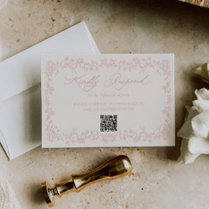 Cartão RSVP Rosas Florais Macias Vintage Rosa Choque de Casame