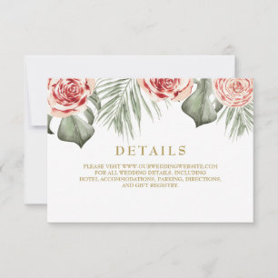 Cartão RSVP Rosas Florais Tropicais Folhas de Palmeira Detalhe
