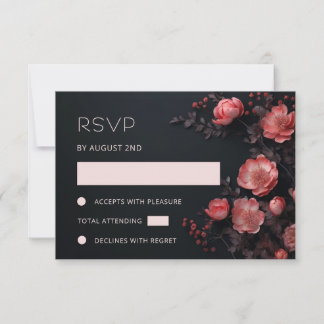 Cartão RSVP Rosas Flores Silvestres Casamento Escuro 3D