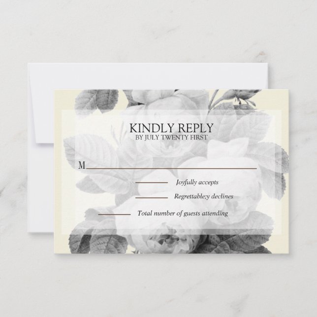 Cartão RSVP Rosas franceses monocromáticos elegantes (Frente)