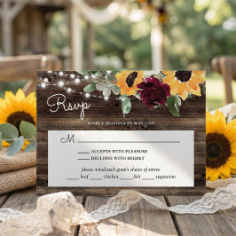 Cartão RSVP Rosas Girassóis Madeira Casamento Com Escolha de R