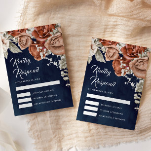 Cartão RSVP Rosas Laranja Queimada Terracota Floral Casamento