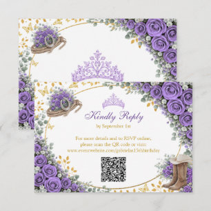 Cartão RSVP Rosas Lavanda Ocidental Dourado País Quinceañera