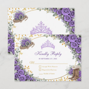 Cartão RSVP Rosas Lavanda Ocidental Dourado Quinceañera País