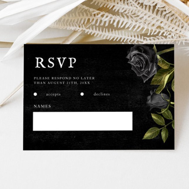 Cartão RSVP Rosas Negras de Casamento Gótico (Criador carregado)