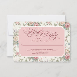 Cartão RSVP Rosas Pastel Elegantes Casamento Shabby Chic
