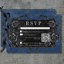 Cartão RSVP Rosas Pretos Góticos Raven e Pretos Código QR Azul