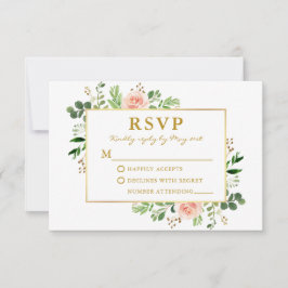 Cartão RSVP Rosas Rosa Cinzentas de Aquarela Casamento Dourado
