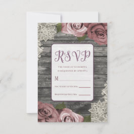 Cartão RSVP Rosas Rosa Empoeiradas Cinza Madeira Rústica Casam