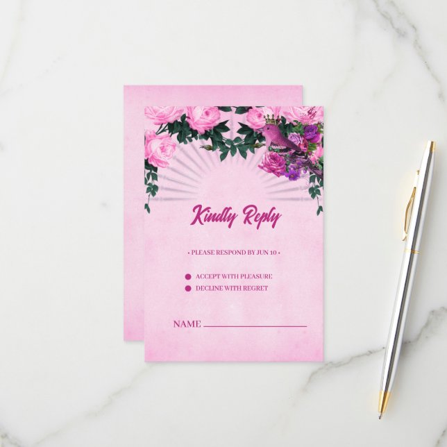 Cartão RSVP Rosas rosa maravilhosas (Frente/Verso In Situ)