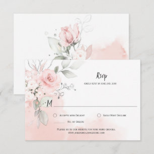 Cartão RSVP Rosas Rosa Pastel Rosa Pálido Lavagem de Aquarela