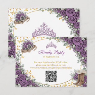 Cartão RSVP Rosas Roxas Ocidentais País Dourado Quinceañera