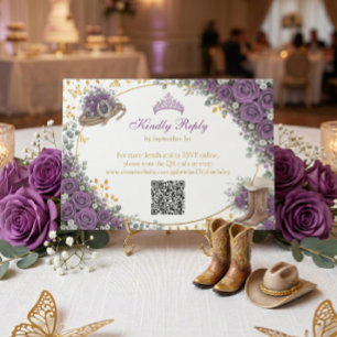 Cartão RSVP Rosas Roxas Ocidentais País Dourado Quinceañera