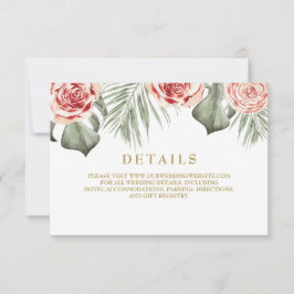 Cartão RSVP Rosas Tropicais Palma Folha de Casamento Detalhes 