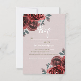 Cartão RSVP Rosas Verde Água Marrom Taupe Casamento Watercolor