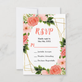 Cartão RSVP Rosas Vermelhas Corais com Folhagem