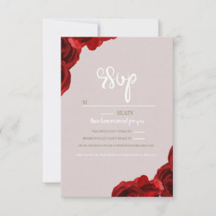 Cartão RSVP Rosas Vermelhas de Aquarela Bege Moderno Casamento