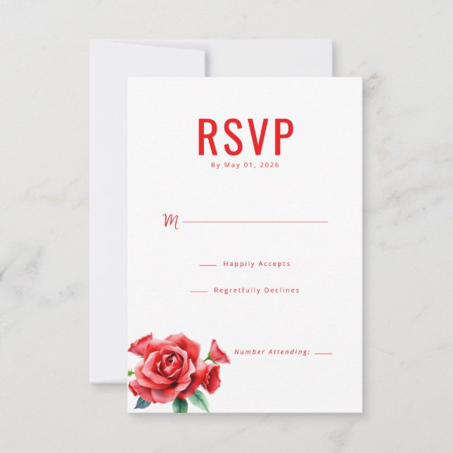 Cartão RSVP Rosas Vermelhas Elegantes (Frente)