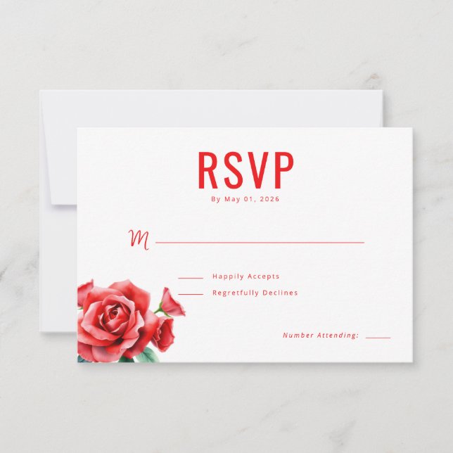 Cartão RSVP Rosas Vermelhas Elegantes (Frente)