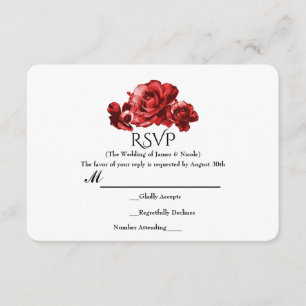 Cartão RSVP Rosas Vintage Aquarela Vermelha Elegante Floral RS