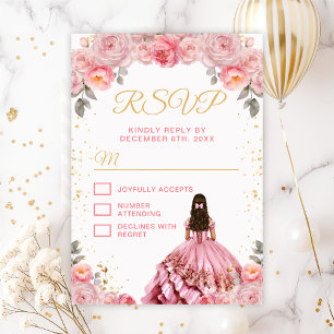 Cartão RSVP Rose Pink Princess Floral Quinceañera