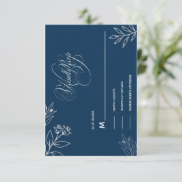 CARTÃO RSVP ROTEIRO DE CALIGRAFIA AZUL E BRANCO 