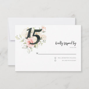 Cartão RSVP Roteiro de Quinceanera Floral Rosa de 15º Aniversá