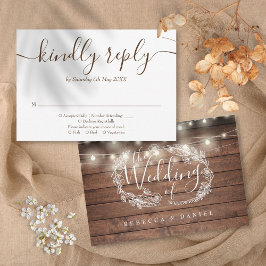 Cartão RSVP Roteiro Floral das Luzes de Corda de Madeira Russa