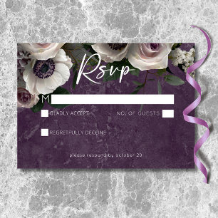 Cartão RSVP Roxo Ameixa Elegante Floral Moderno Casamento