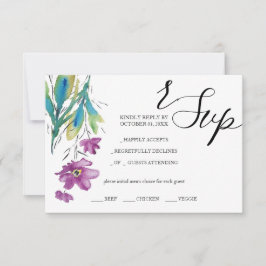 Cartão RSVP Roxo Artista Flor Selvagem Cor de Água Pintura Mão
