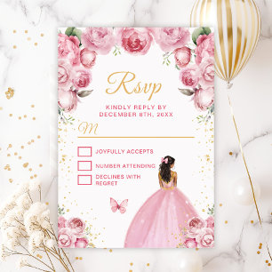 Cartão RSVP Roxo Bege e Dourado Princesa de Pele Morena
