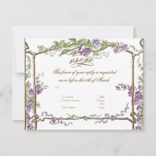 Cartão RSVP Roxo da treliça de Bois do falso do vintage do