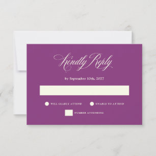 Cartão RSVP Roxo de ameixa Casamento Elegance Italiano