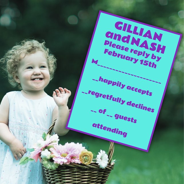 Cartão RSVP Roxo dos anos 90 no Casamento do Teal (Criador carregado)