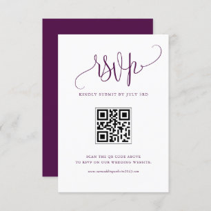Cartão RSVP Roxo Fazemos Código QR de Casamento de Caligrafia
