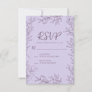 Cartão RSVP Roxo Lavanda Linha Artística Botânica Casamento