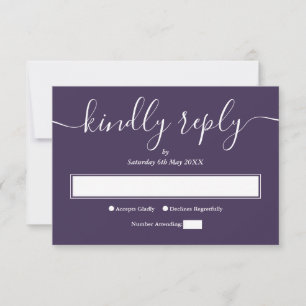 Cartão RSVP Roxo Moderno Minimalista Elegante Script