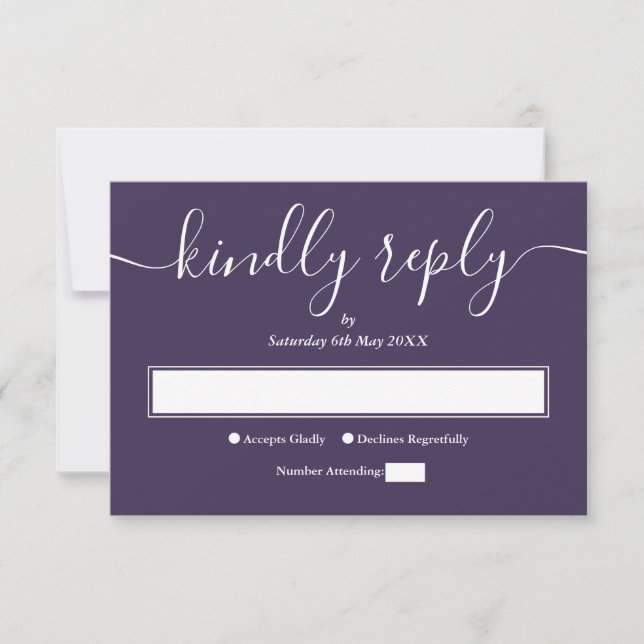 Cartão RSVP Roxo Moderno Minimalista Elegante Script (Frente)