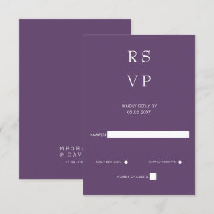 Cartão RSVP Roxo Moderno Mínimo Elegante Simples