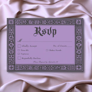 Cartão RSVP Roxo Negro Gótico Medieval até Casamento da Morte