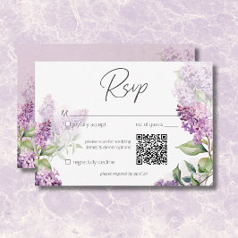 Cartão RSVP Roxo Romântico Moderno e Lilases de Sage Código QR