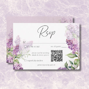 Cartão RSVP Roxo Romântico Moderno e Lilases de Sage Código QR