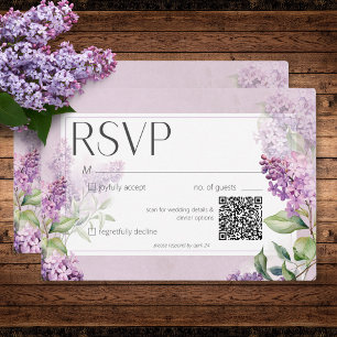 Cartão RSVP Roxo Romântico Russo e Sage Lilacs Casamento QR