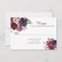 Cartão RSVP Roxo Violeta Ameixa Rosa Malva Vermelho Folhagem R