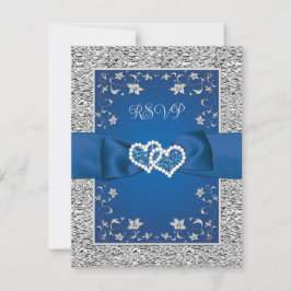 Cartão RSVP Royal Blue, Cinza Amor Corações de Casamento Cartã