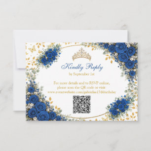 Cartão RSVP Royal Blue Golden Borboletas Quinceañera 