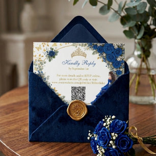 Cartão RSVP Royal Blue Golden Borboletas Quinceañera